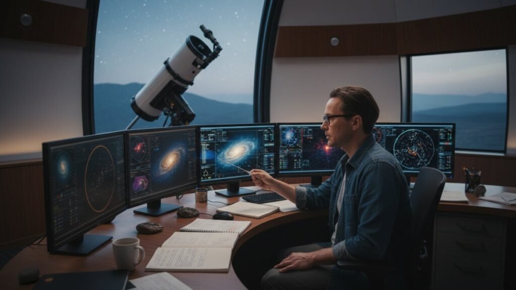 Profissional no trabalho ilustrando quanto ganha um astrônomo